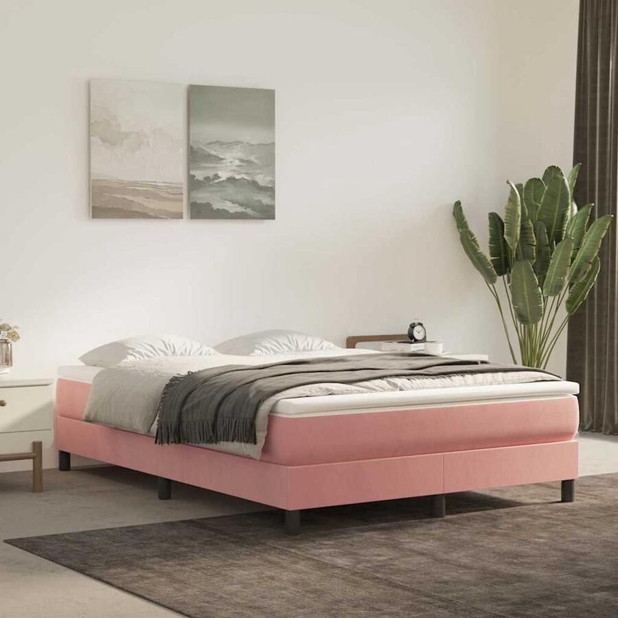 VidaXL Pocketveringmatras 140x220 cm Fluweel Roze Pocketveringmatras Pocketveringmatrassen Matras Pocketvering Matras