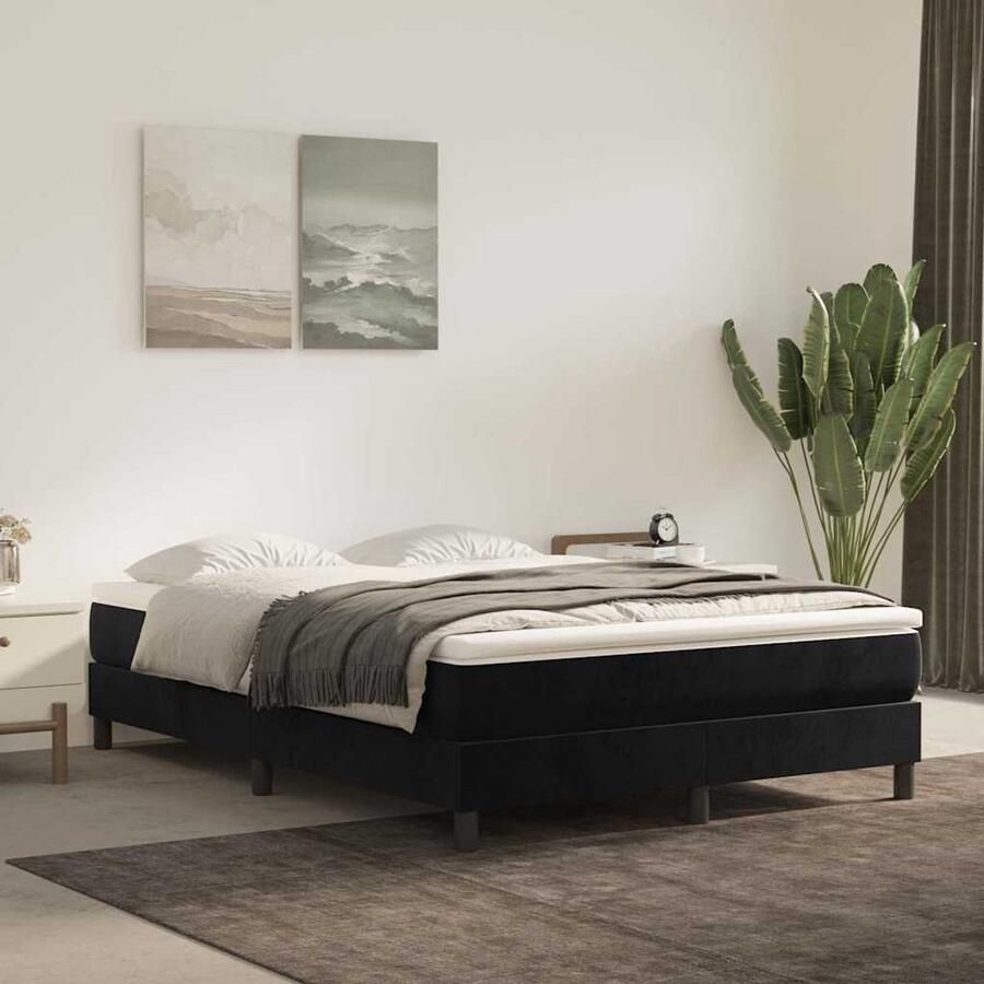 VidaXL Pocketveringmatras 140x220 cm Fluweel Zwart Pocketveringmatras Pocketveringmatrassen Matras Pocketvering Matras
