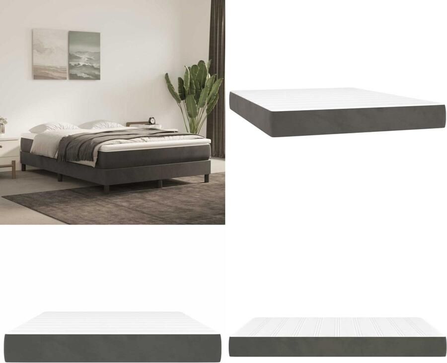 VidaXL Pocketveringmatras 140x220x20 cm fluweel donkergrijs Pocketveringmatras Pocketveringmatrassen Matras Pocketvering Matras