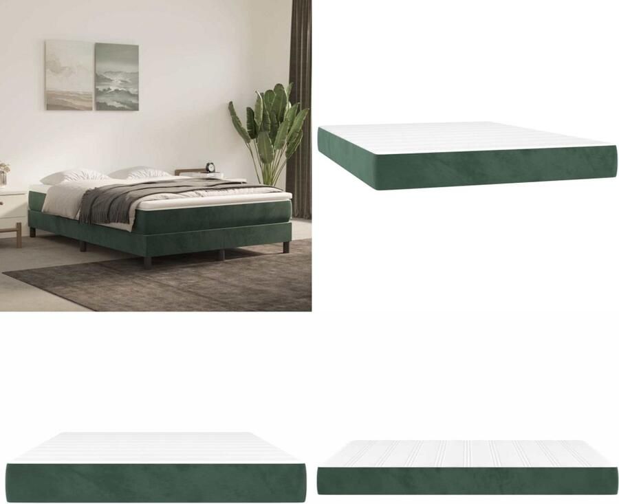 VidaXL Pocketveringmatras 140x220x20 cm fluweel donkergroen Pocketveringmatras Pocketveringmatrassen Matras Pocketvering Matras