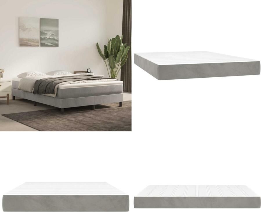 VidaXL Pocketveringmatras 140x220x20 cm fluweel lichtgrijs Pocketveringmatras Pocketveringmatrassen Matras Pocketvering Matras