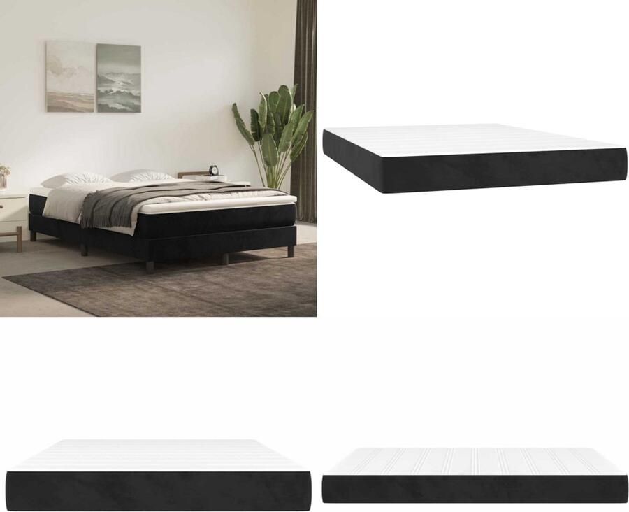 VidaXL Pocketveringmatras 140x220x20 cm fluweel zwart Pocketveringmatras Pocketveringmatrassen Matras Pocketvering Matras