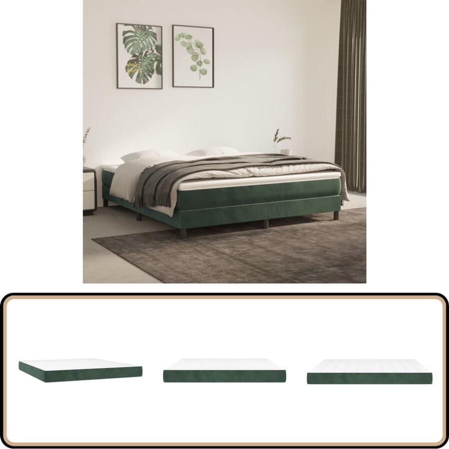 VidaXL Pocketveringmatras 160x200x20 cm Fluweel Pocketveringmatras Fluweel Matras Tweepersoons Matras Medium Hard Matras Groene Matras