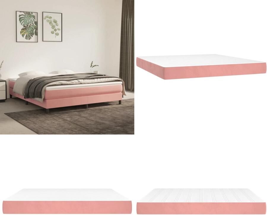 VidaXL Pocketveringmatras 160x200x20 cm fluweel roze Pocketveringmatras Pocketveringmatrassen Matras Pocketvering Matras