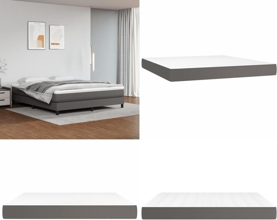 VidaXL Pocketveringmatras 160x200x20 cm kunstleer grijs Pocketveringmatras Pocketveringmatrassen Matras Pocketvering Matras