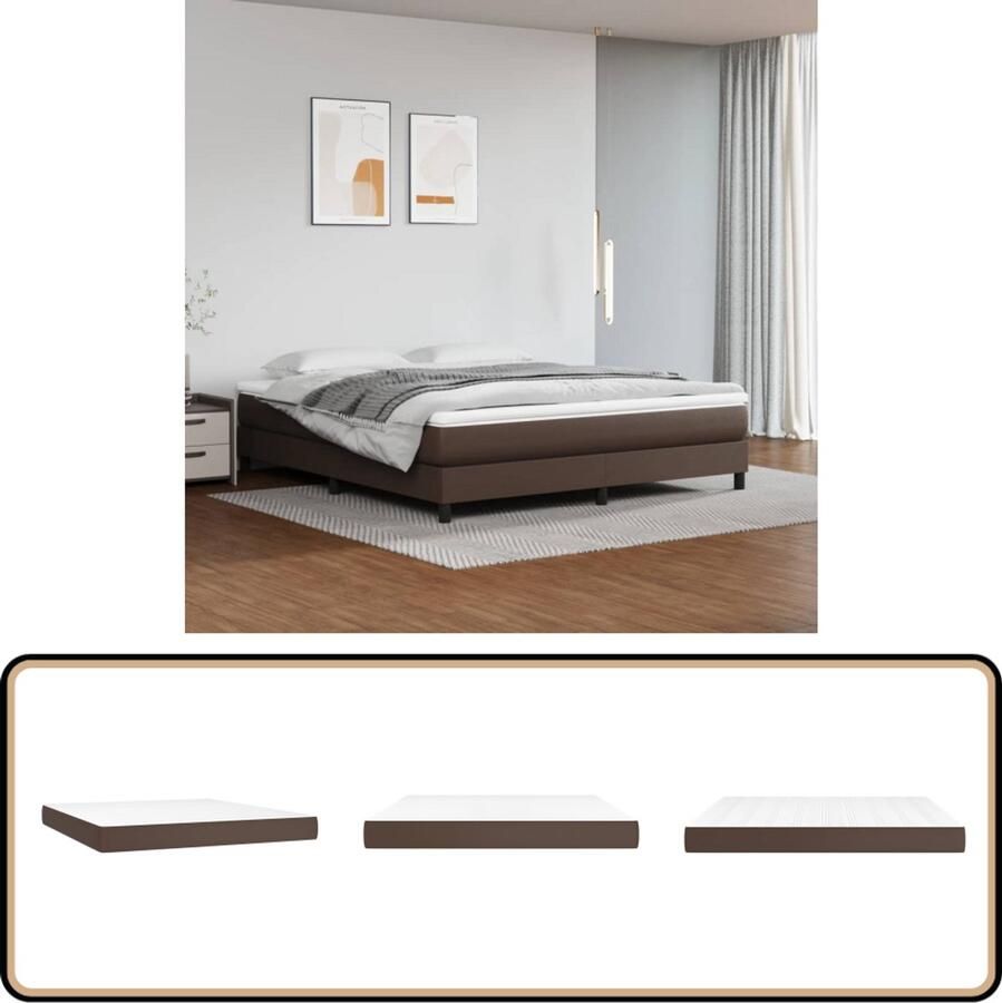 VidaXL Pocketveringmatras 160x200x20 cm Wit en Bruin Pocketveringmatras Kunstleder Matras Tweepersoons Matras Bruine Matras Medium Hard Matras - Foto 2