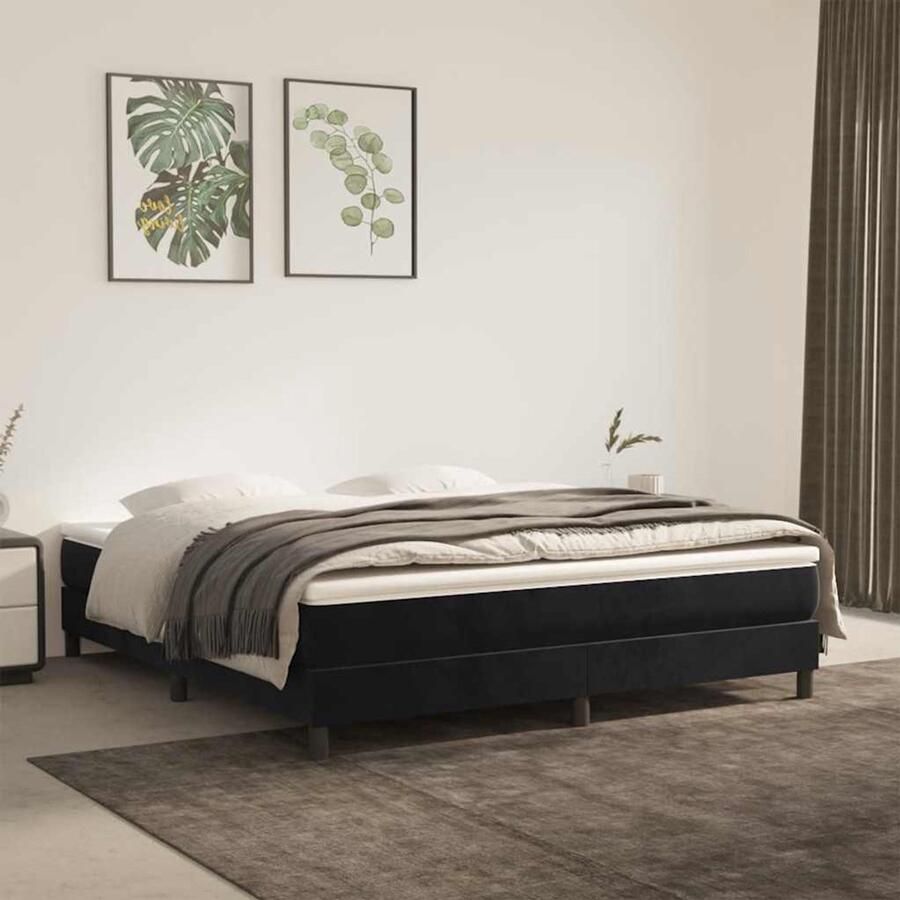 VidaXL Pocketveringmatras 160x210 cm Fluweel Zwart Pocketveringmatras Pocketveringmatrassen Matras Pocketvering Matras