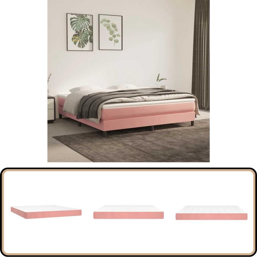 VidaXL Pocketveringmatras 160x210 cm Roze Fluweel Pocketveringmatras Pocketveringmatrassen Matras Pocketvering Matras