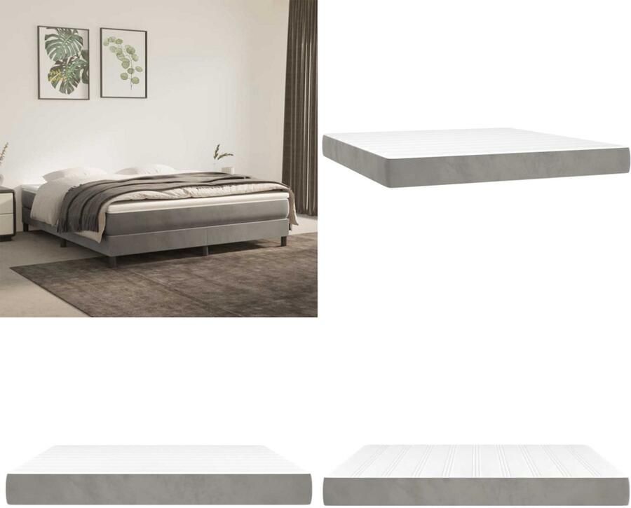 VidaXL Pocketveringmatras 160x210x20 cm fluweel lichtgrijs Pocketveringmatras Pocketveringmatrassen Matras Pocketvering Matras