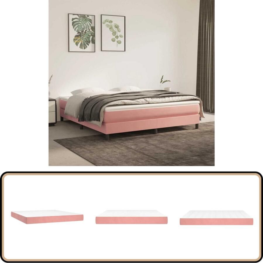VidaXL Pocketveringmatras 160x220 cm Fluweel Roze Pocketveringmatras Pocketveringmatrassen Matras Pocketvering Matras - Foto 2