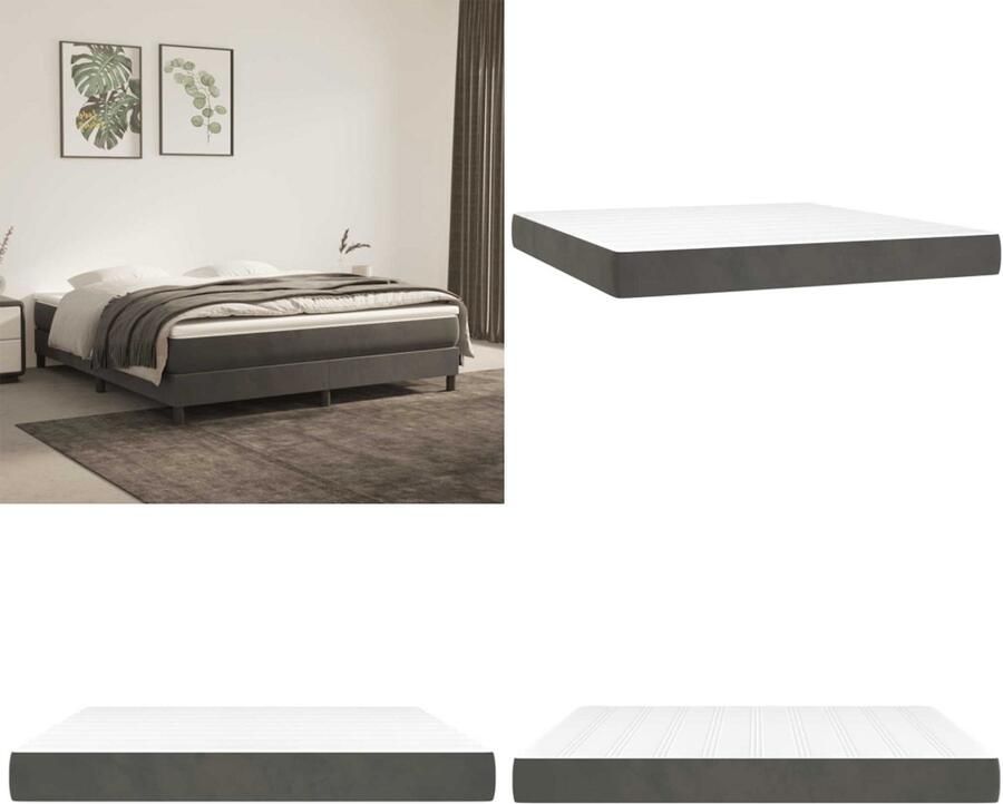 VidaXL Pocketveringmatras 160x220x20 cm fluweel donkergrijs Pocketveringmatras Pocketveringmatrassen Matras Pocketvering Matras