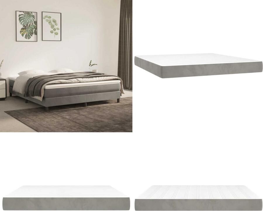 VidaXL Pocketveringmatras 160x220x20 cm fluweel lichtgrijs Pocketveringmatras Pocketveringmatrassen Matras Pocketvering Matras