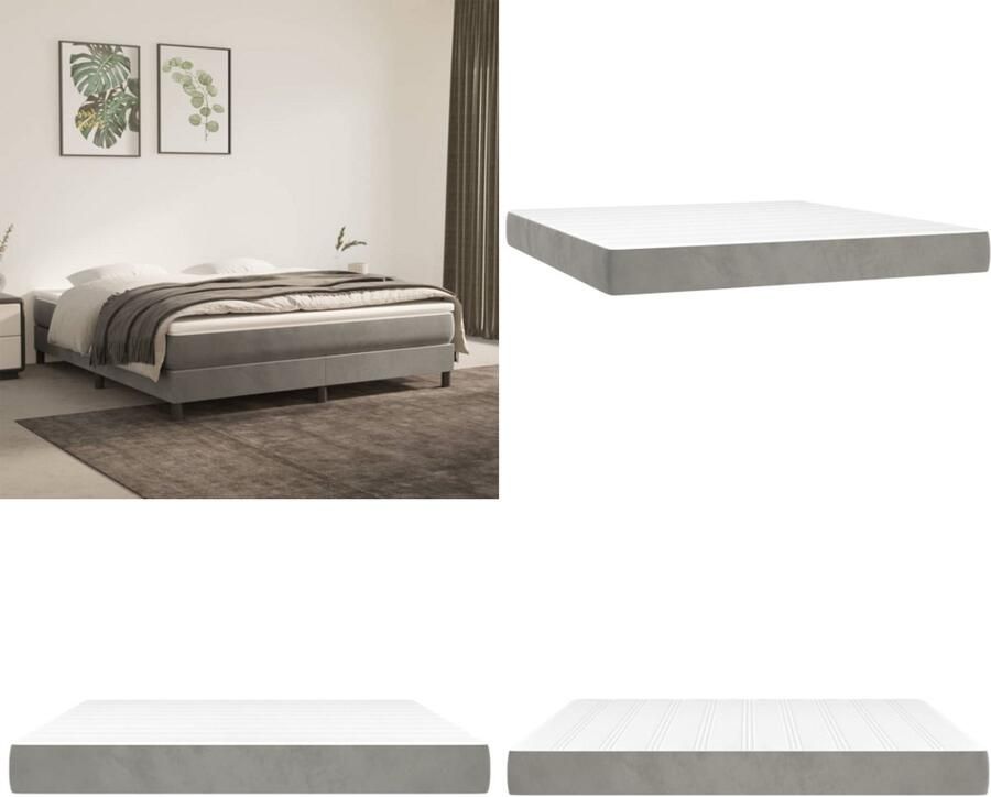 VidaXL Pocketveringmatras 180x200x20 cm fluweel lichtgrijs Pocketveringmatras Pocketveringmatrassen Matras Pocketvering Matras