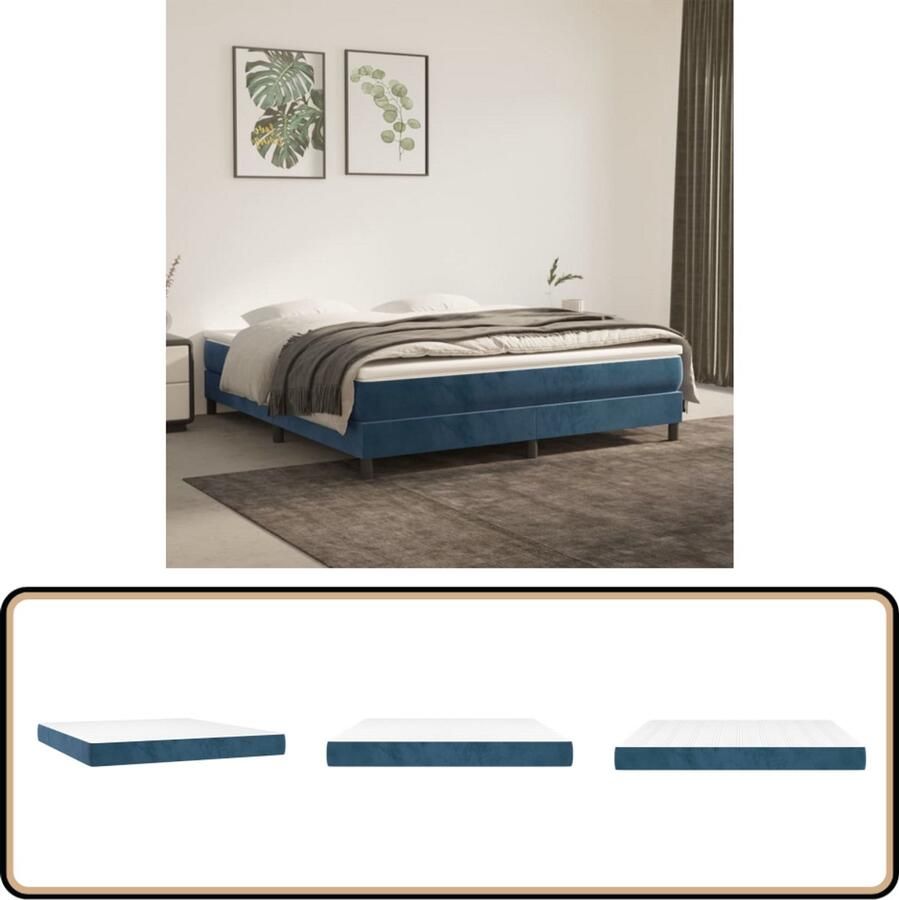 VidaXL Pocketveringmatras 180x200x20 cm Fluweel Pocketvering Matras Tweepersoons Matras Velvet Matras Blauw Matras Comfortabele Matras