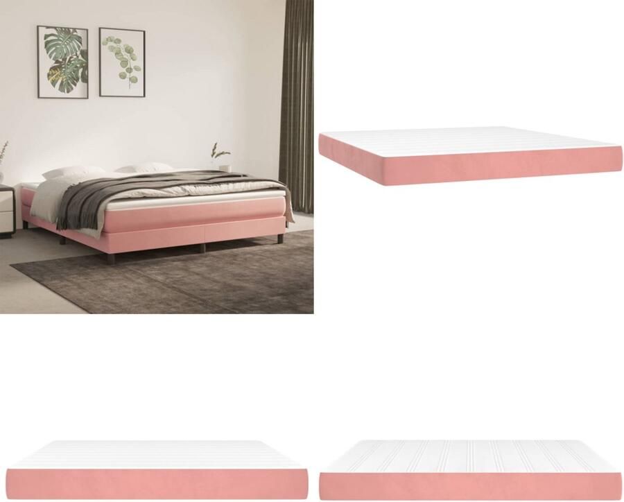 VidaXL Pocketveringmatras 180x200x20 cm fluweel roze Pocketveringmatras Pocketveringmatrassen Matras Pocketvering Matras