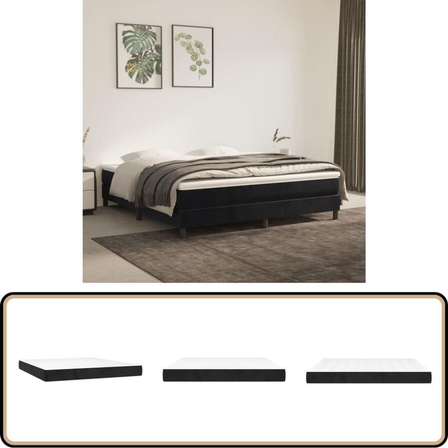 VidaXL Pocketveringmatras 180x200x20 cm Fluweel Zwart Pocketveringmatras Fluweel Matras Tweepersoons Matras Zwarte Matras Medium Hard Matras Luxe Matras Goede Nachtrust