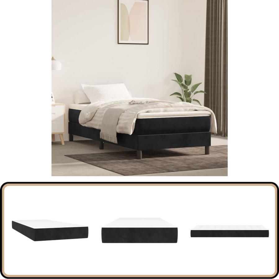 VidaXL Pocketveringmatras 80x200x20 cm Fluweel Zwart Pocketveringmatras Fluweel Matras Velvet Matras Tweepersoons Matras 80x200 Middelhard Matras Anti Allergisch Matras