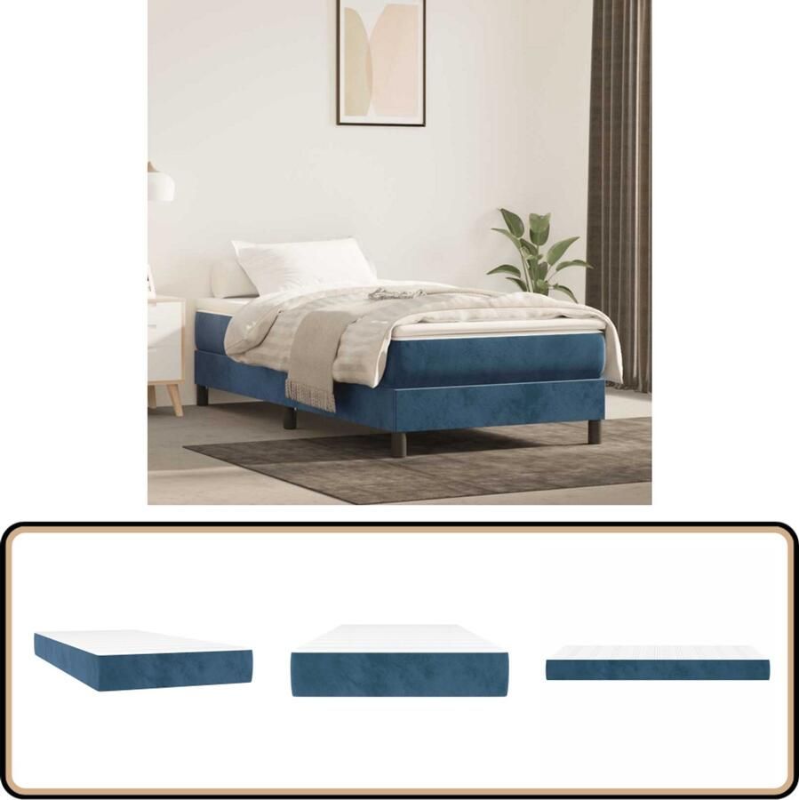 VidaXL Pocketveringmatras 80x210 cm Fluweel Blauw Pocketveringmatras Pocketveringmatrassen Matras Pocketvering Matras