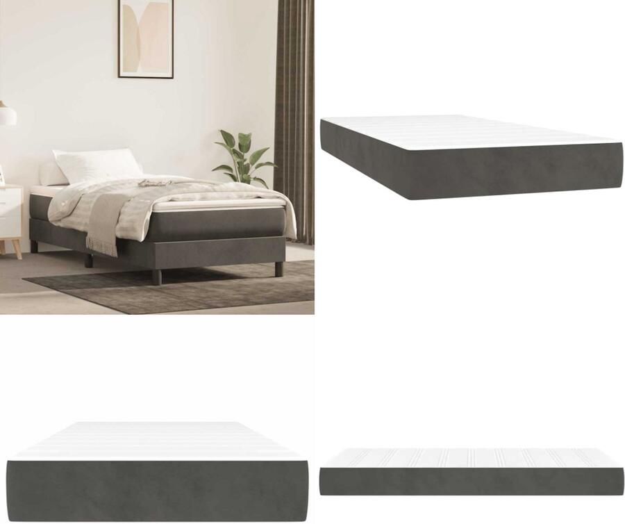 VidaXL Pocketveringmatras 80x210x20 cm fluweel donkergrijs Pocketveringmatras Pocketveringmatrassen Matras Pocketvering Matras