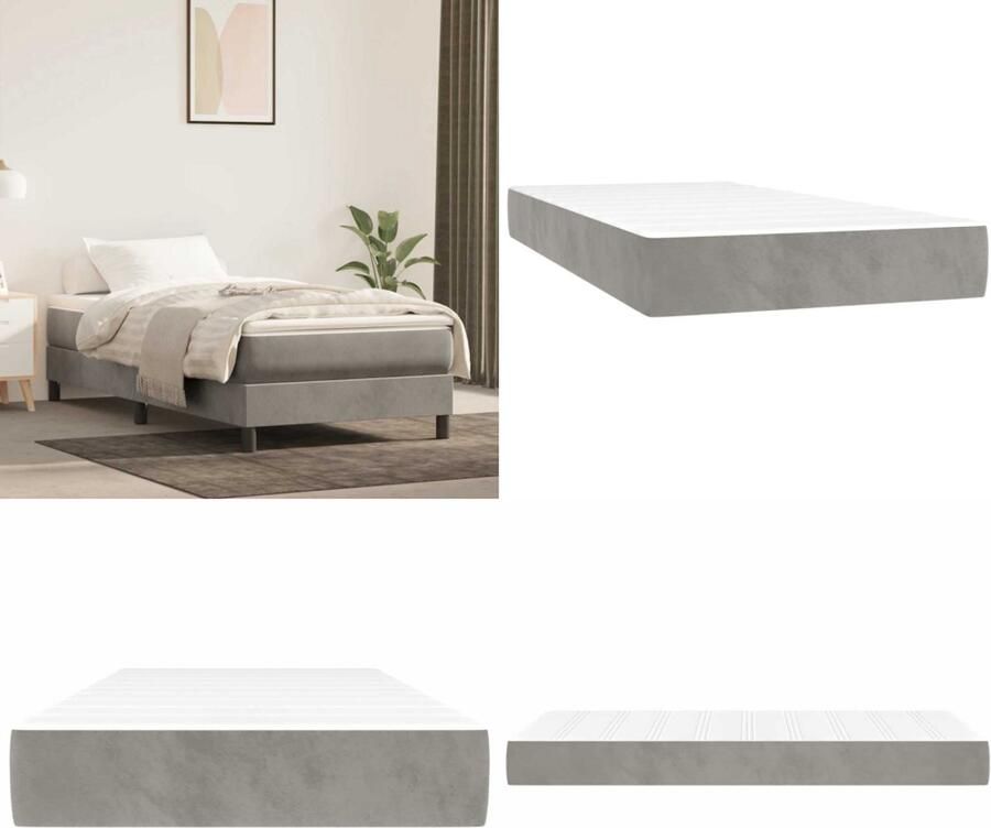 VidaXL Pocketveringmatras 80x210x20 cm fluweel lichtgrijs Pocketveringmatras Pocketveringmatrassen Matras Pocketvering Matras