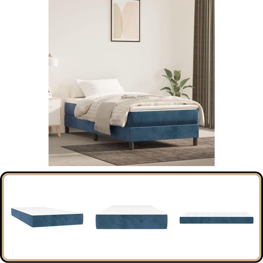 VidaXL Pocketveringmatras 90x190x20 cm Fluweel Pocketveringmatras Fluweel Matras Zachte Matras Blauw Matras Één Persoons Matras