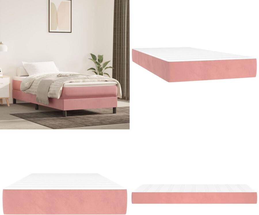 VidaXL Pocketveringmatras 90x190x20 cm fluweel roze Pocketveringmatras Pocketveringmatrassen Matras Pocketvering Matras