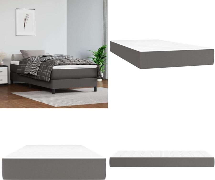 VidaXL Pocketveringmatras 90x190x20 cm kunstleer grijs Pocketveringmatras Pocketveringmatrassen Matras Pocketvering Matras