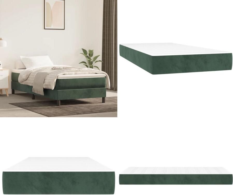 VidaXL Pocketveringmatras 90x200x20 cm fluweel donkergroen Pocketveringmatras Pocketveringmatrassen Matras Pocketvering Matras