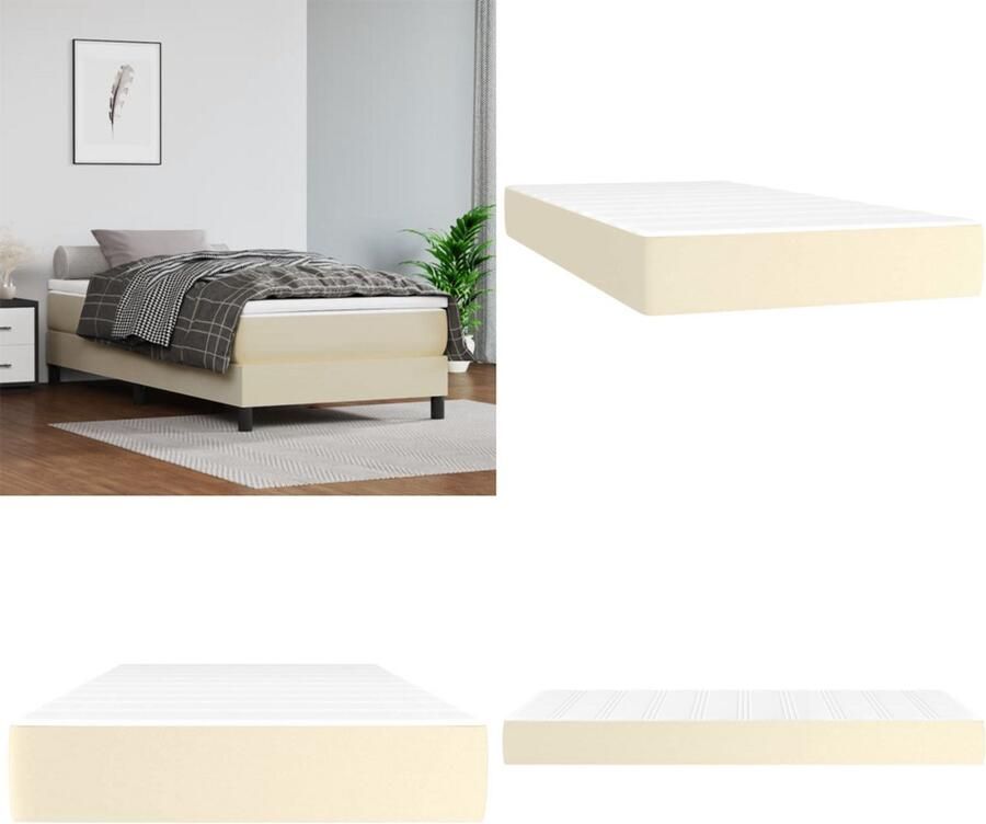 VidaXL Pocketveringmatras 90x200x20 cm kunstleer crèmekleurig Pocketveringmatras Pocketveringmatrassen Matras Pocketvering Matras
