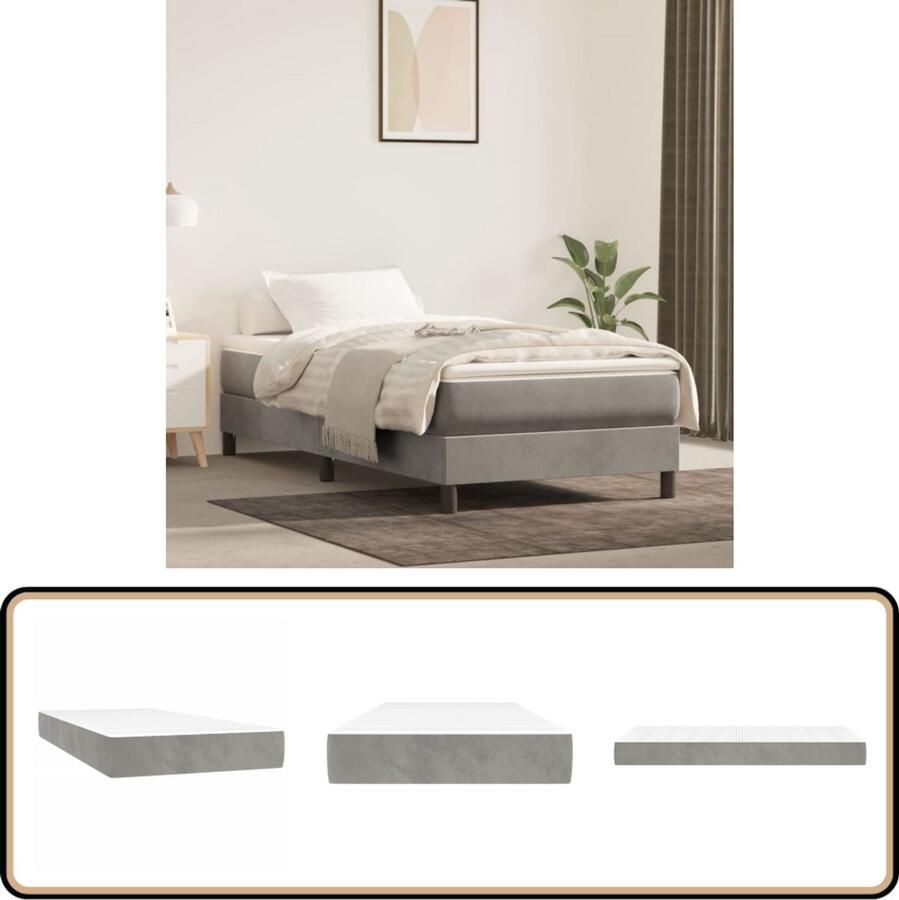 VidaXL Pocketveringmatras 90x200x20 cm Lichtgrijs Pocketveringmatras Fluweel Matras Zachte Matras Middelhard Matras Één Persoons Matras Grijs Matras