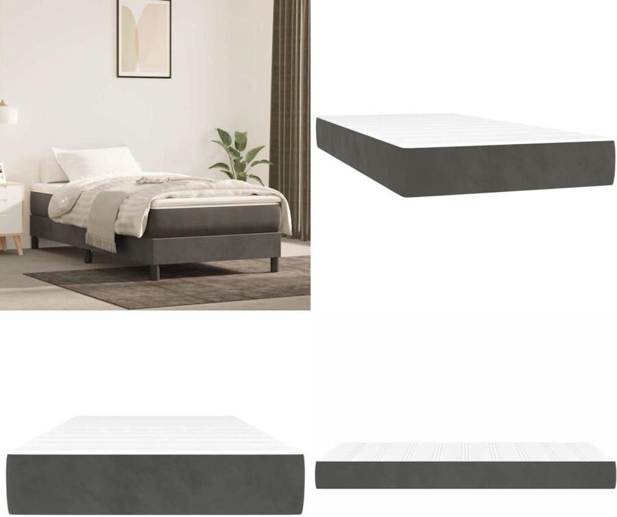 VidaXL Pocketveringmatras 90x210x20 cm fluweel donkergrijs Pocketveringmatras Pocketveringmatrassen Matras Pocketvering Matras