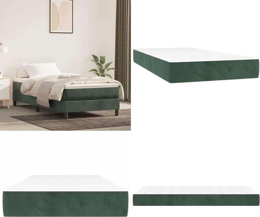 VidaXL Pocketveringmatras 90x220x20 cm fluweel donkergroen Pocketveringmatras Pocketveringmatrassen Matras Pocketvering Matras