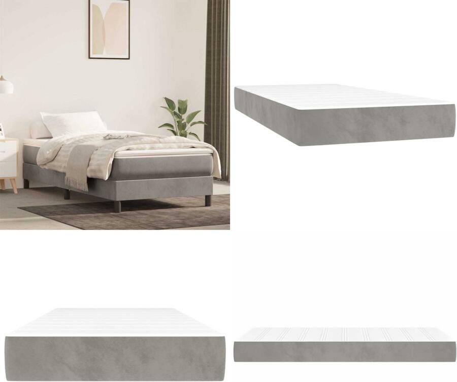 VidaXL Pocketveringmatras 90x220x20 cm fluweel lichtgrijs Pocketveringmatras Pocketveringmatrassen Matras Pocketvering Matras