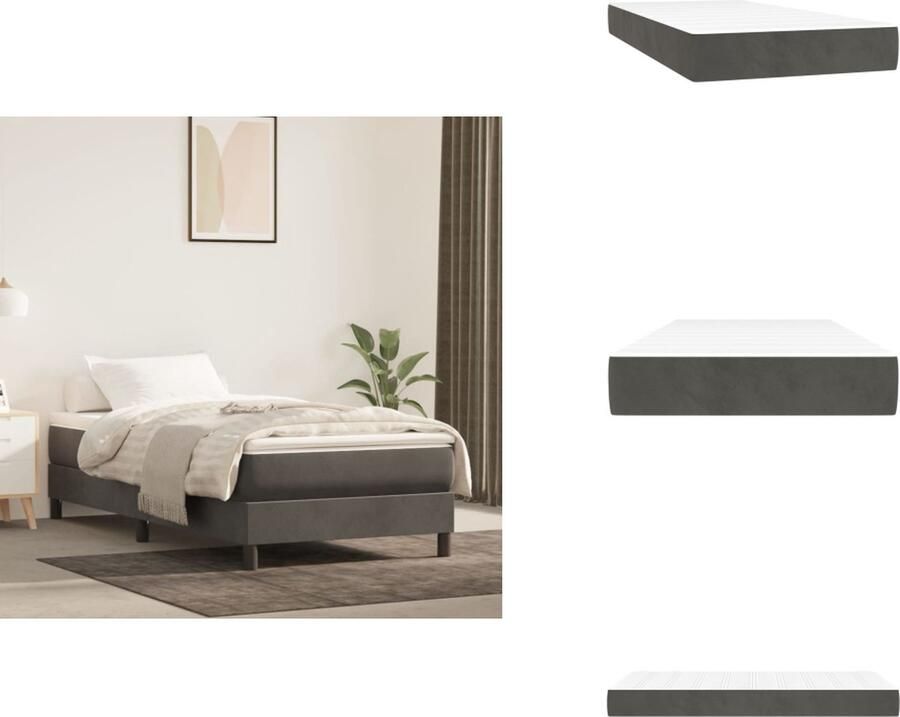 VidaXL Pocketveringmatras Pocketveringmatrassen Matras Pocketvering Matras Pocketveringmatras 90x200x20 cm fluweel donkergrijs