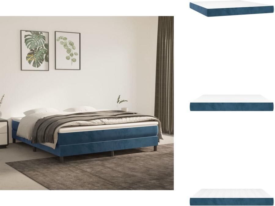 VidaXL Pocketveringmatras Pocketveringmatrassen Matras Pocketvering Matras Pocketveringmatras 180x200x20 cm fluweel donkerblauw - Foto 2