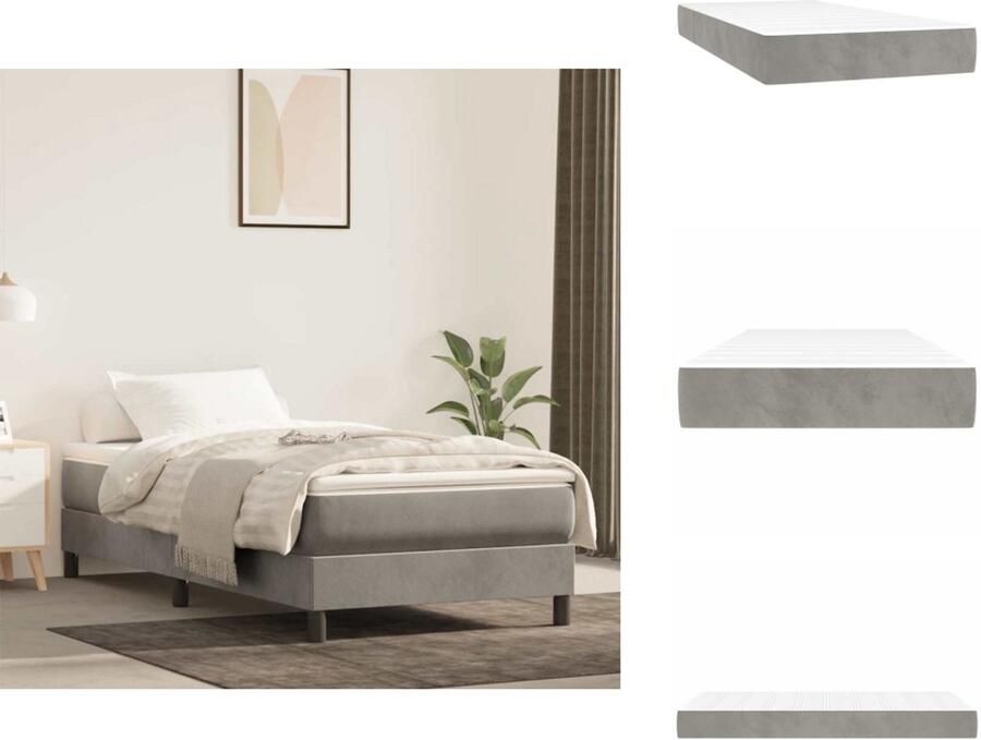 VidaXL Pocketveringmatras Pocketveringmatrassen Matras Pocketvering Matras Pocketveringmatras 100x220x20 cm fluweel lichtgrijs