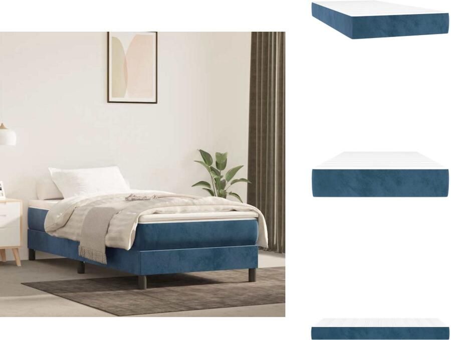 VidaXL Pocketveringmatras Pocketveringmatrassen Matras Pocketvering Matras Pocketveringmatras 80x220x20 cm fluweel donkerblauw