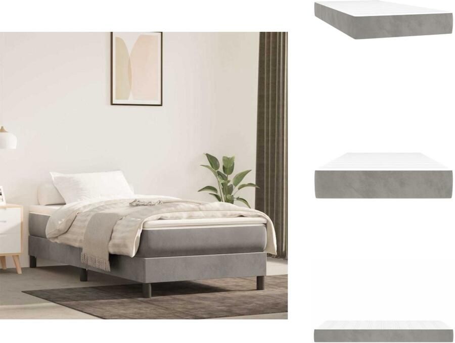 VidaXL Pocketveringmatras Pocketveringmatrassen Matras Pocketvering Matras Pocketveringmatras 90x220x20 cm fluweel lichtgrijs