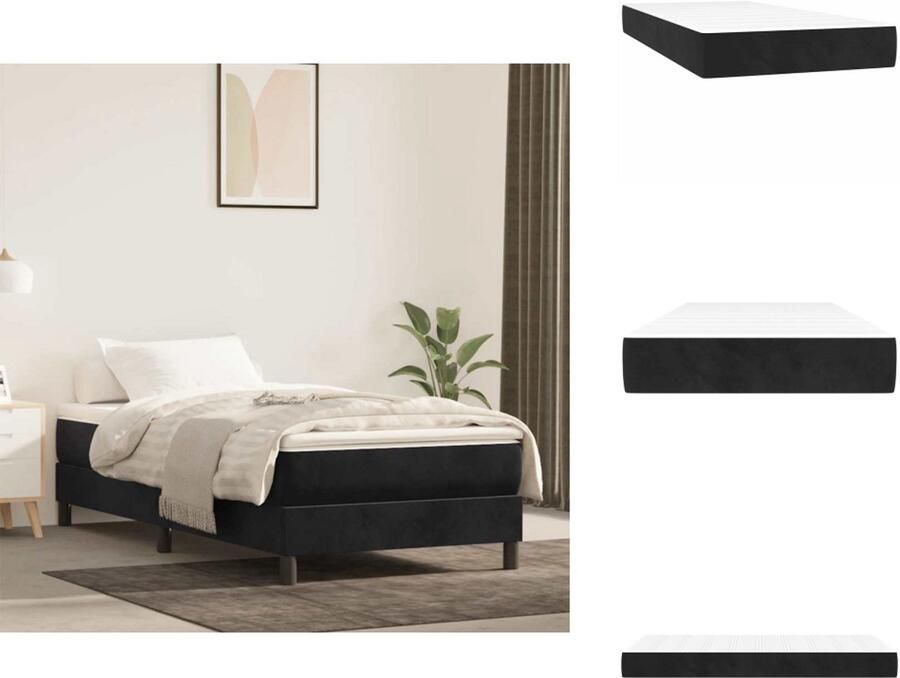 VidaXL Pocketveringmatras Pocketveringmatrassen Matras Pocketvering Matras Pocketveringmatras 90x220x20 cm fluweel zwart
