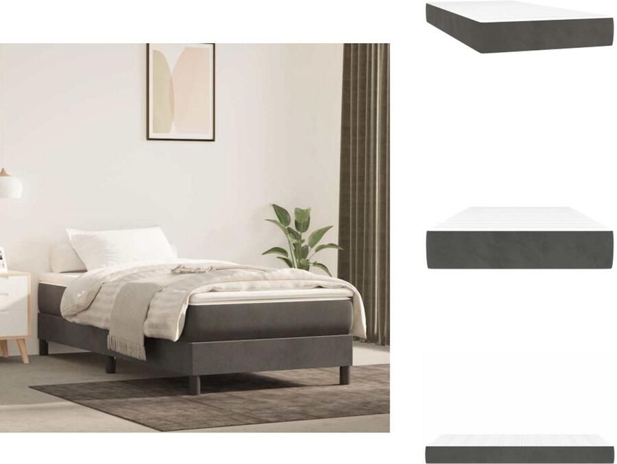 VidaXL Pocketveringmatras Pocketveringmatrassen Matras Pocketvering Matras Pocketveringmatras 90x210x20 cm fluweel donkergrijs