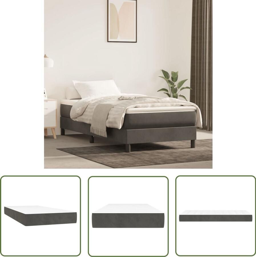 The Living Store Pocketveringmatras 120x190x20 cm fluweel donkergrijs Pocketveringmatras Pocketveringmatrassen Matras Pocketvering Matras