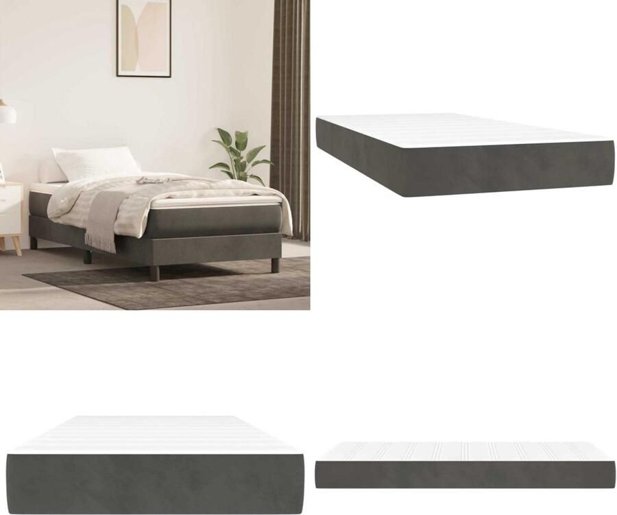 VidaXL Pocketveringmatras voor kinderen 80x160 cm fluweel donkergrijs Pocketveringmatras Voor Kinderen Pocketveringmatrassen Voor Kinderen Binnenveringsmatras Matras
