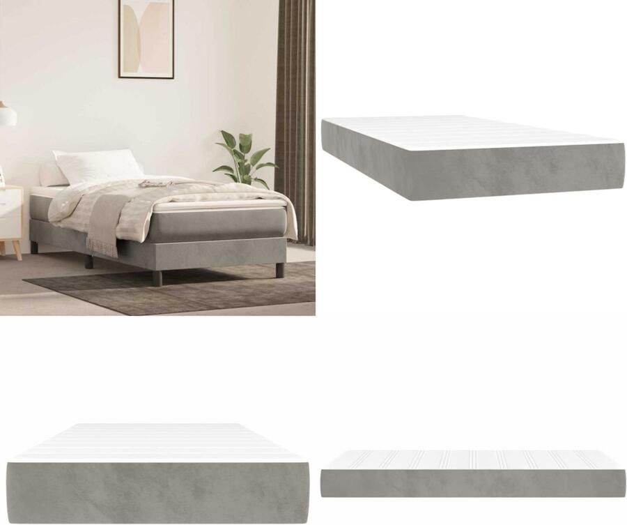 VidaXL Pocketveringmatras voor kinderen 80x160 cm fluweel lichtgrijs Pocketveringmatras Voor Kinderen Pocketveringmatrassen Voor Kinderen Binnenveringsmatras Matras