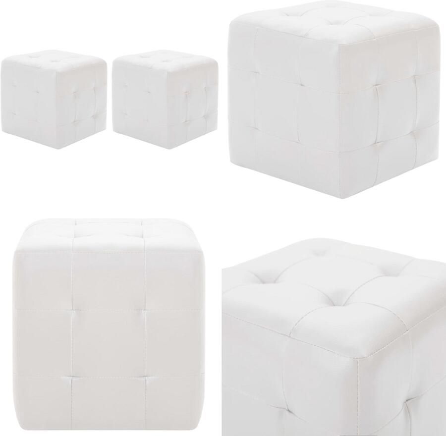 VidaXL Poef 2 st 30x30x30 cm kunstleer wit Poef Poefen Poefs Krukje