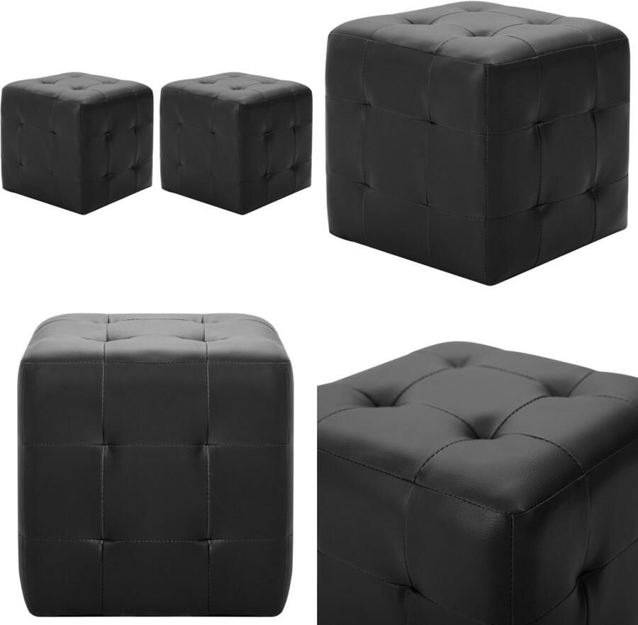 VidaXL Poef 2 st 30x30x30 cm kunstleer zwart Poef Poefen Poefs Krukje