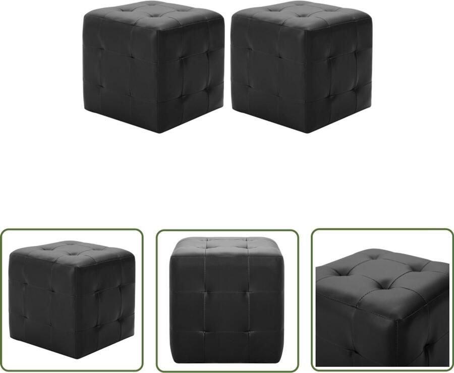 VidaXL Poef 2 st 30x30x30 cm Kunstleer Zwart Voetenbank Zwarte Poef Loungepoef Relaxstoel Kunstleder Meubilair Salon Accessoires Binnendecoratie Stoffen Poef Vierkante Poef