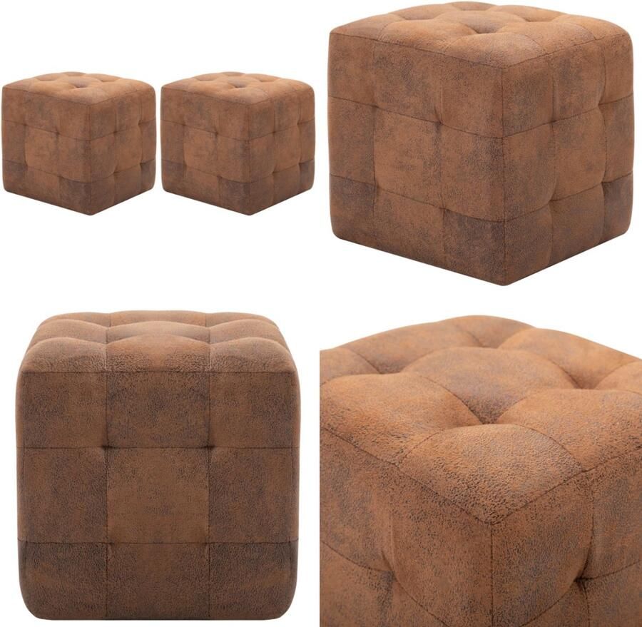 VidaXL Poef 2 st 30x30x30 cm kunstsuède bruin Poef Poefen Poefs Krukje
