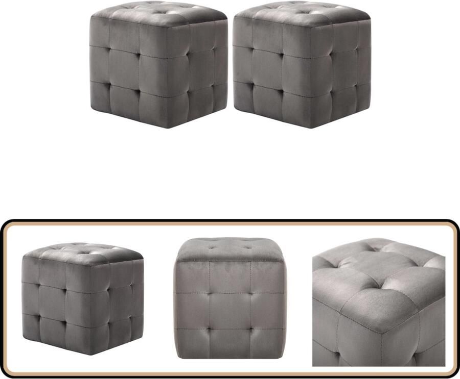 VidaXL Poef 2 stuks 30x30x30 cm Fluweel Grijs Poef Voetenbank Loungepoef Relaxstoel Vloerkussen