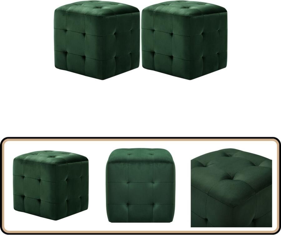 VidaXL Poef 2 stuks 30x30x30 cm Fluweel Groen Poef Voetenbank Loungepoef Relaxstoel Fluweel