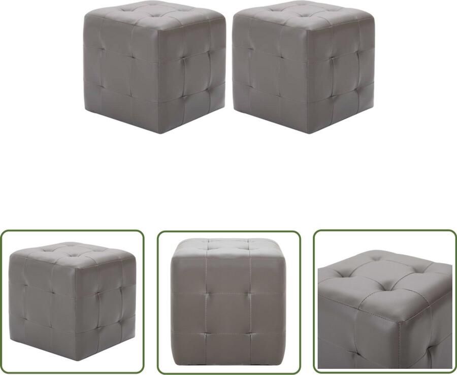 VidaXL Poef 2 stuks 30x30x30 cm Grijs Kunstleer Trendy Poef Comfortabele Poef Kunstlederen Poef Houten Poef Grijze Poef Set Van 2 Poef